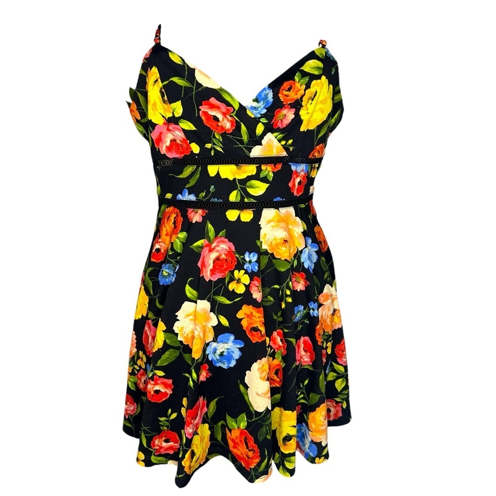 Blue Rain Floral Mini Dress Baby Doll Style - Black / Multicolor Women’s Size L